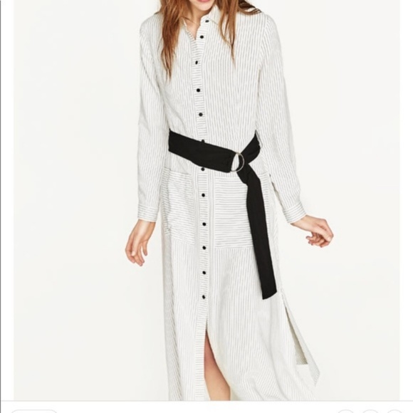NWT Zara Size S Midi Stripe Collar Dress - Picture 2 of 2